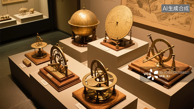 【AI数字艺术】古代天文仪器展示图片素材