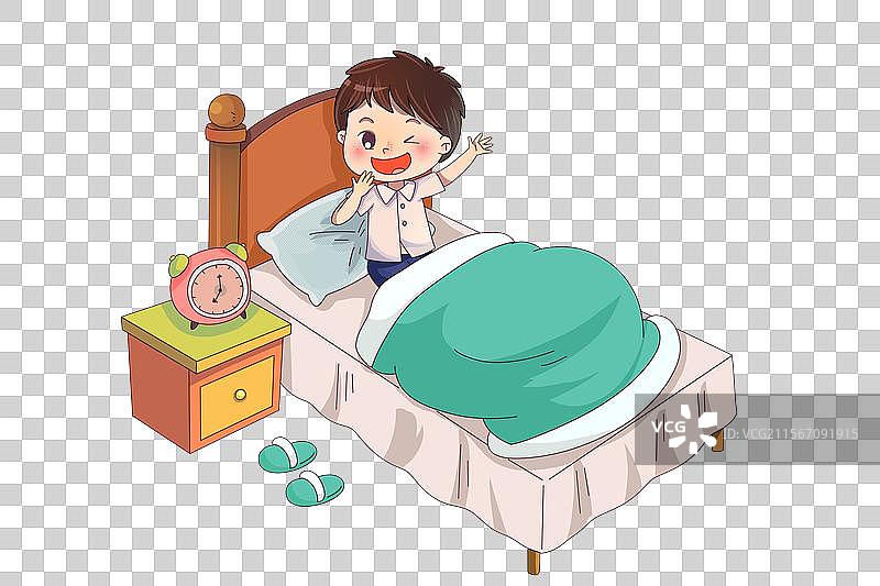 小学生起床插画图片素材