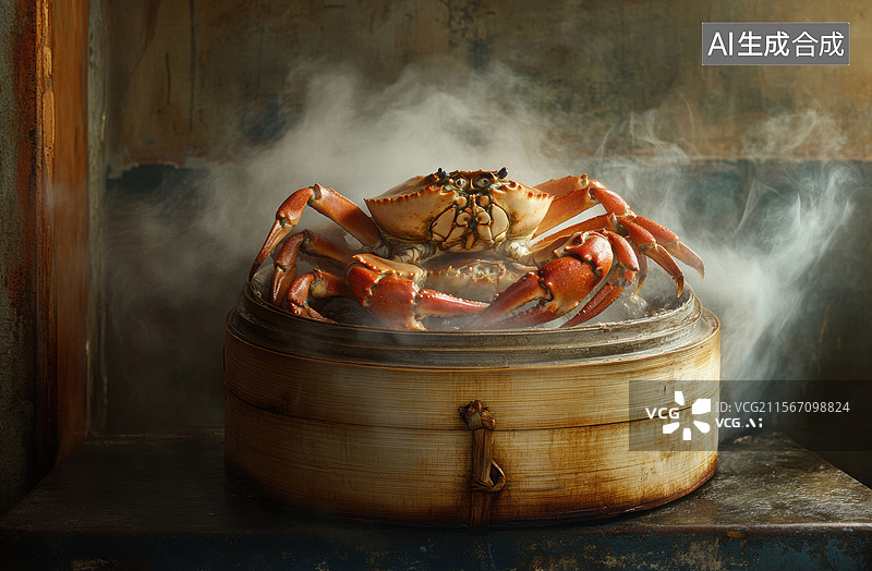 【AI数字艺术】蒸笼里的螃蟹图片素材