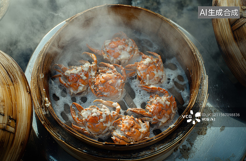 【AI数字艺术】蒸笼里的螃蟹图片素材
