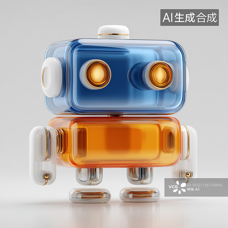 【AI数字艺术】蓝橙配色透明科技小机器人图片素材