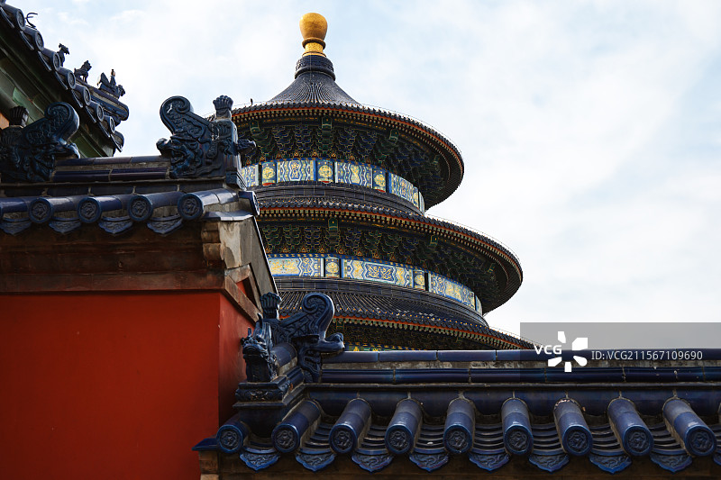 古建筑红墙门梁和天坛祈年殿图片素材