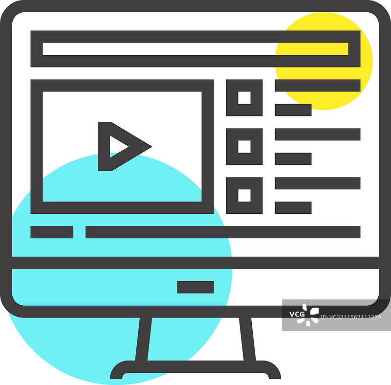 视频课程扁平线条网页图标概念图片素材