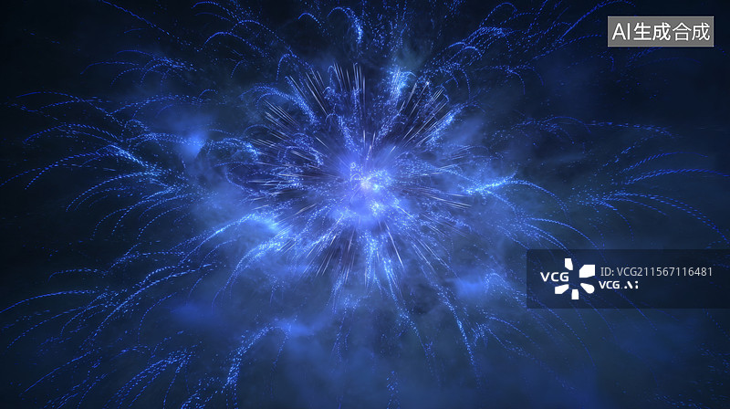 【AI数字艺术】夜空中绚丽的蓝色烟火图片素材