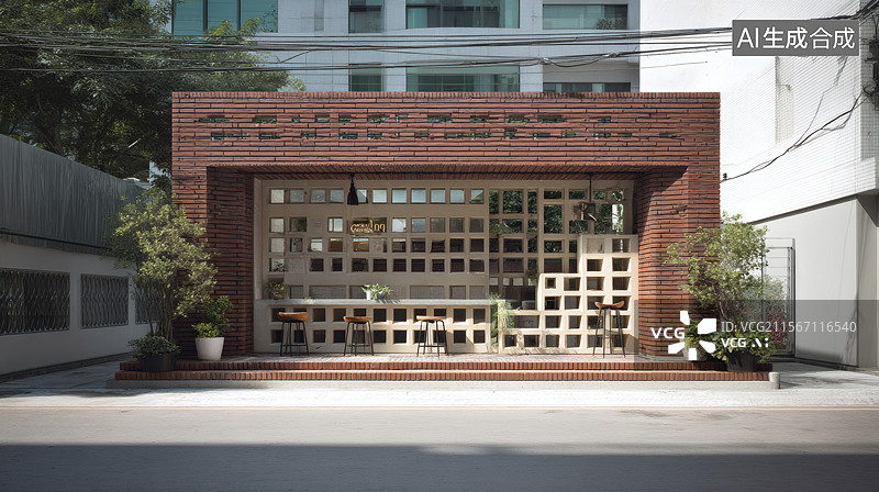【AI数字艺术】都市砖砌咖啡馆图片素材