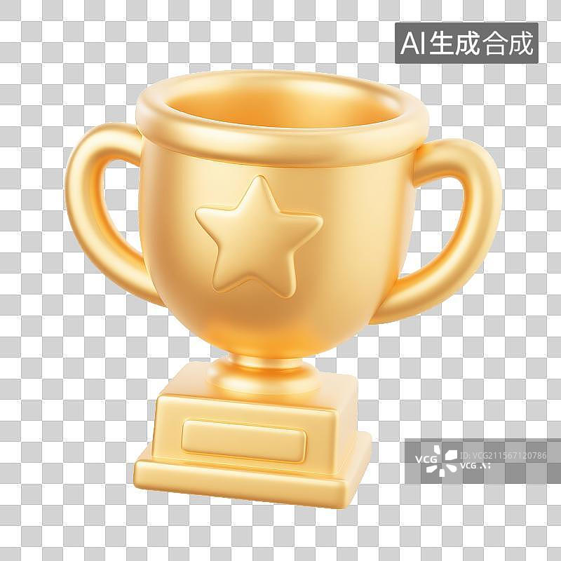【AI数字艺术】3D金色奖杯图标图片素材