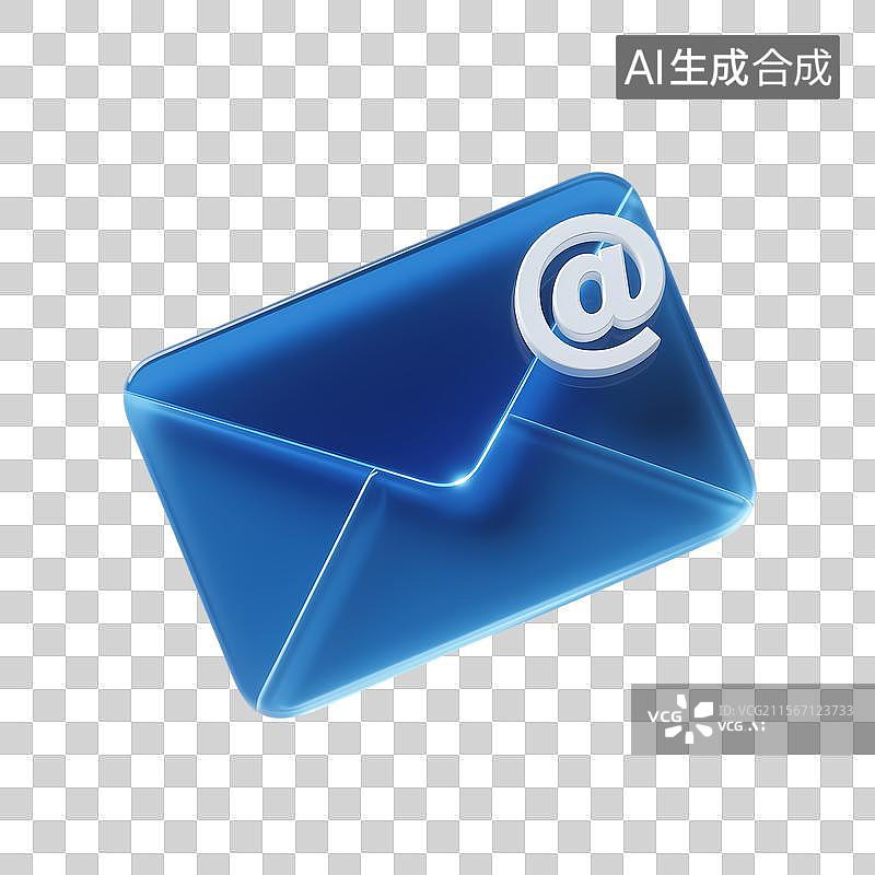 【AI数字艺术】蓝色3D立体电子邮件信封图标图片素材
