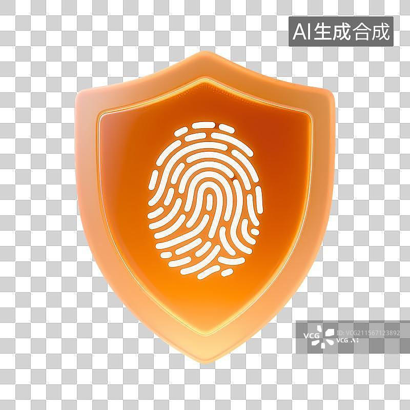 【AI数字艺术】橙色渐变盾牌指纹安全图标图片素材