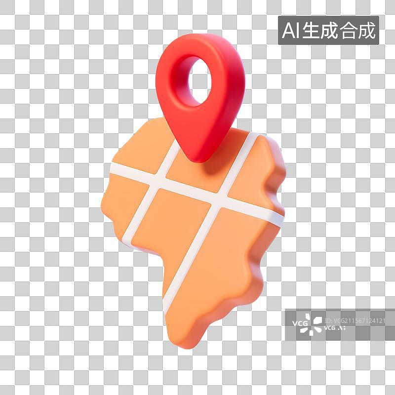 【AI数字艺术】橙色地图与红色定位标记图片素材