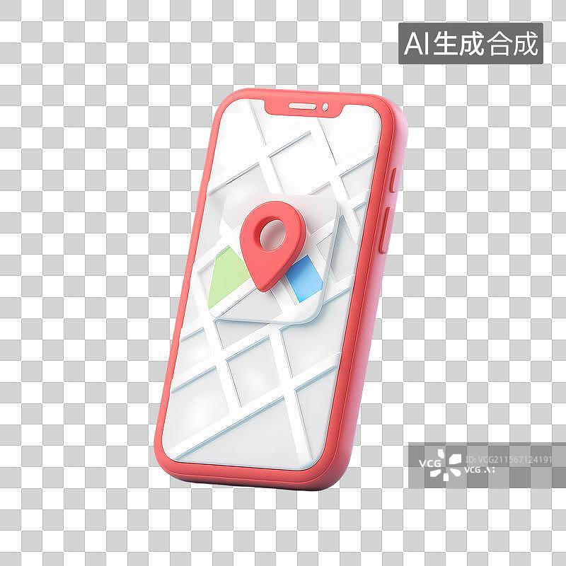 【AI数字艺术】红框白底手机与红色定位图标图片素材