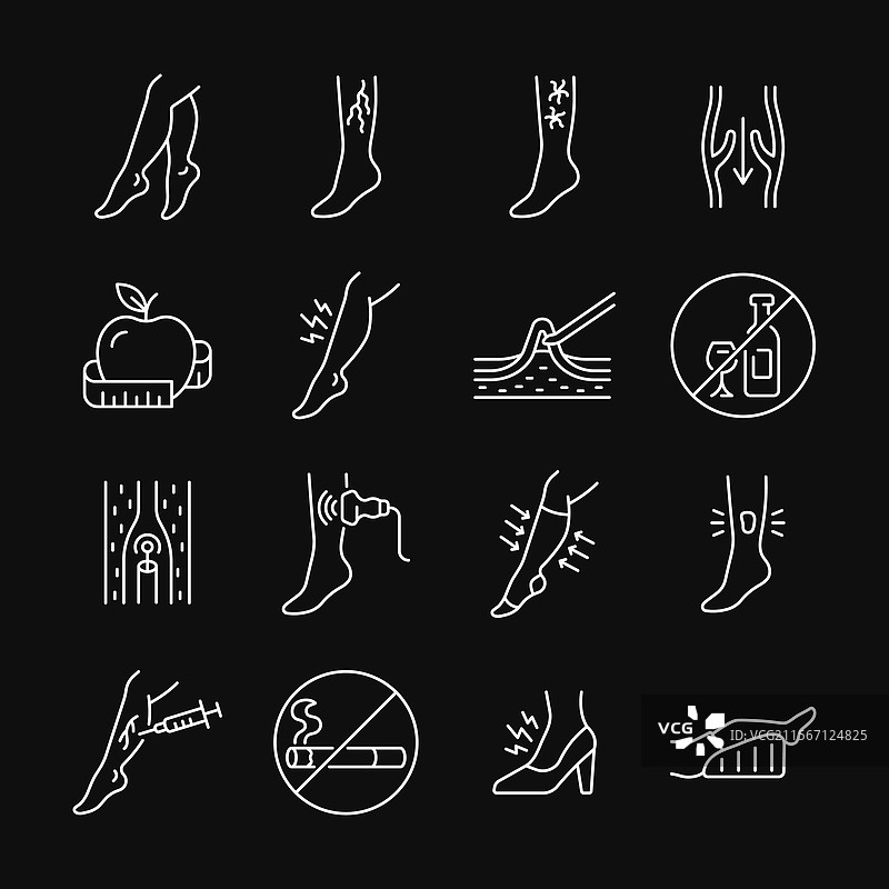 静脉曲张线条白色图标集图片素材
