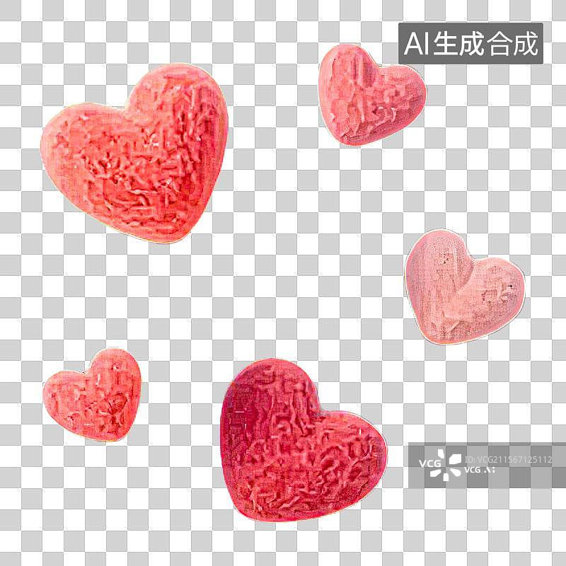 【AI数字艺术】红色爱心装饰七夕情人节520网络情人节设计素材免扣元素 卡通立体印象派油画笔触3D渲染毛毡风格插画图片素材
