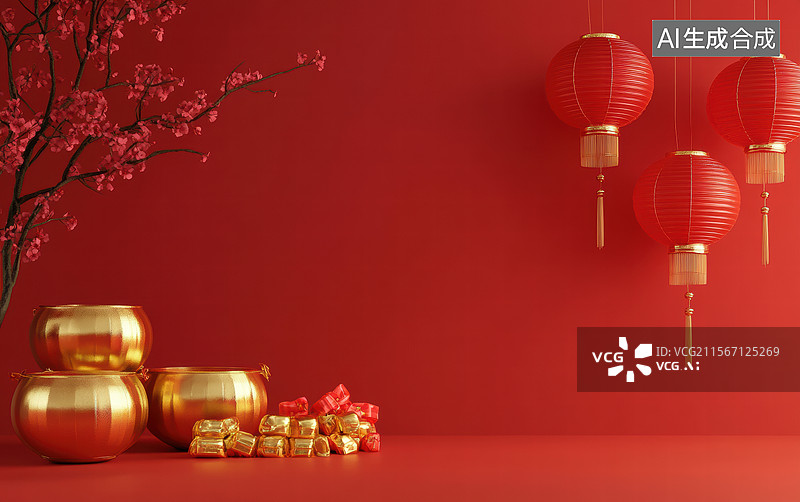 【AI数字艺术】新年喜庆装饰场景图片素材