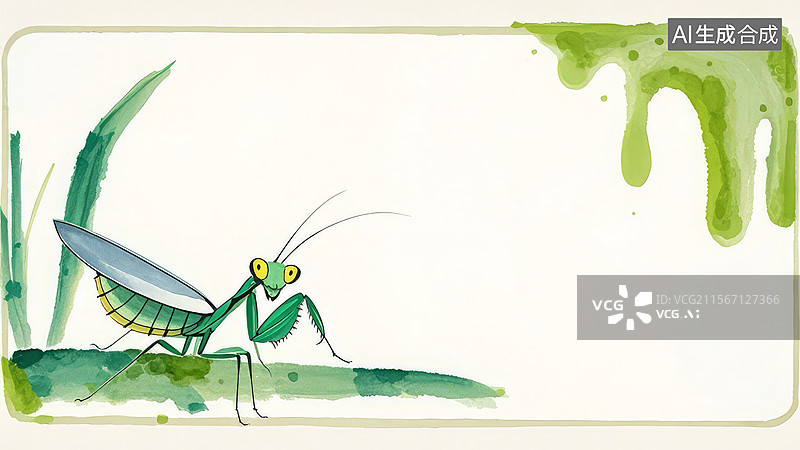 【AI数字艺术】水墨画两侧1水彩画风格的螳螂图片素材