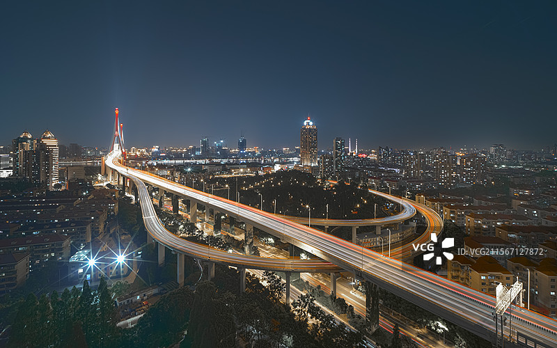 上海杨浦大桥夜景图片素材