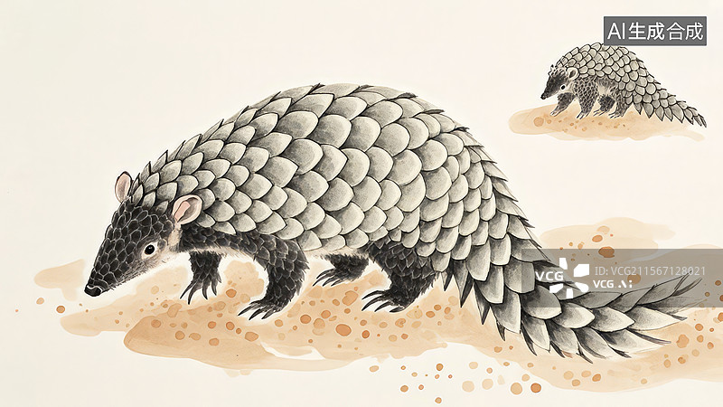 【AI数字艺术】两只穿山甲在沙地上行走图片素材