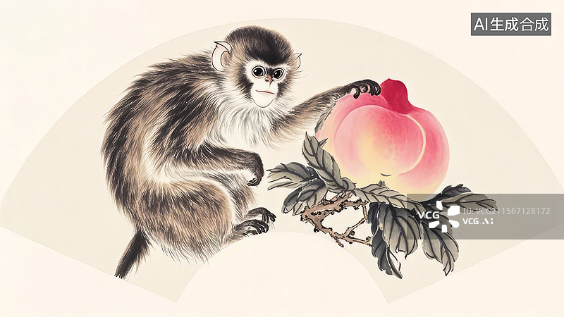 【AI数字艺术】猴子摘桃图片素材