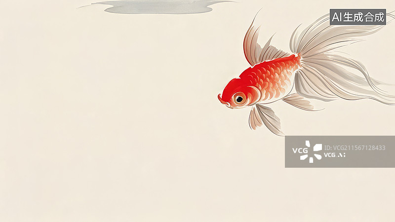 【AI数字艺术】水墨画右上1金鱼在水中游动图片素材