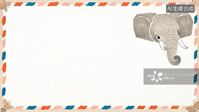 【AI数字艺术】水墨画右上1大象头像与信封边框图片素材