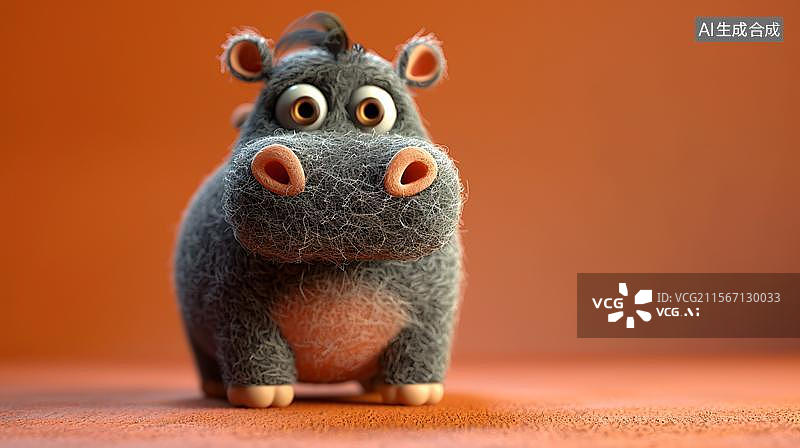 【AI数字艺术】毛绒绒的可爱小河马   憨态可掬的卡通河马图片素材