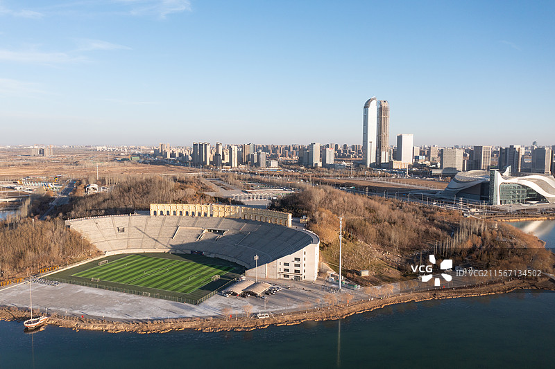 航拍宁夏银川览山剧场建筑风光图片素材