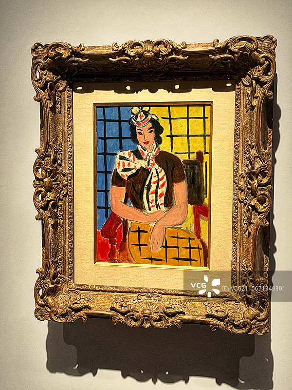 上海博物馆国际借展（野兽派经典）—日本pola美术馆藏亨利·马蒂斯油画/红棕蓝黄撞色·花卉与几何装饰图片素材