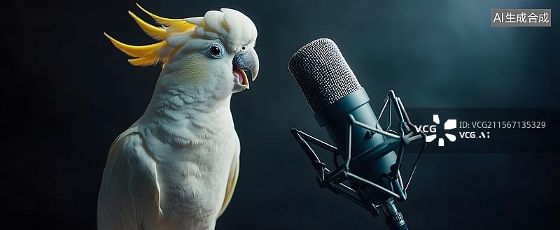 【AI数字艺术】鹦鹉，麦克风图片素材