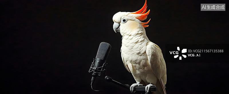 【AI数字艺术】鹦鹉，麦克风图片素材