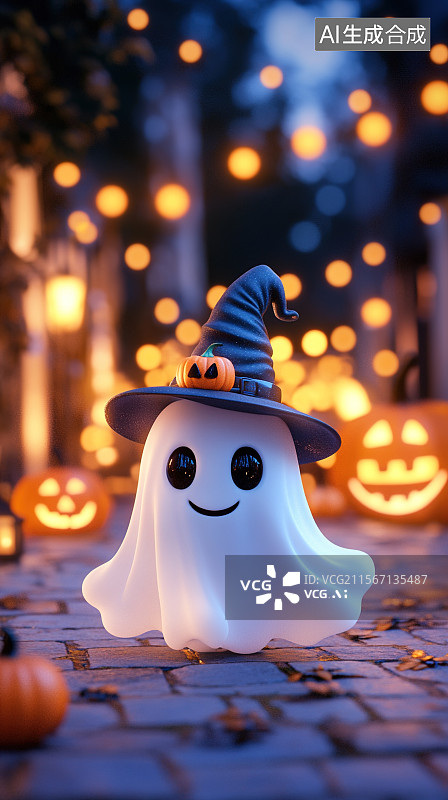 【AI数字艺术】万圣节南瓜灯和幽灵装饰图片素材
