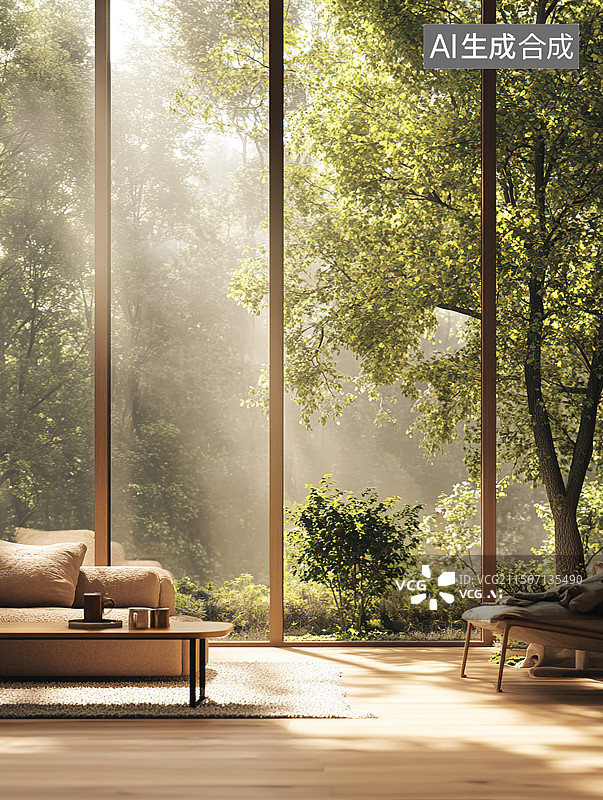 【AI数字艺术】阳光洒满房间的舒适角落图片素材