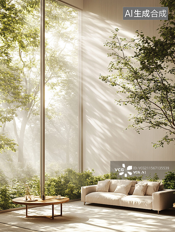 【AI数字艺术】阳光洒满房间的舒适角落图片素材