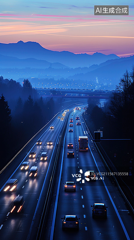 【AI数字艺术】黎明前的高速公路图片素材