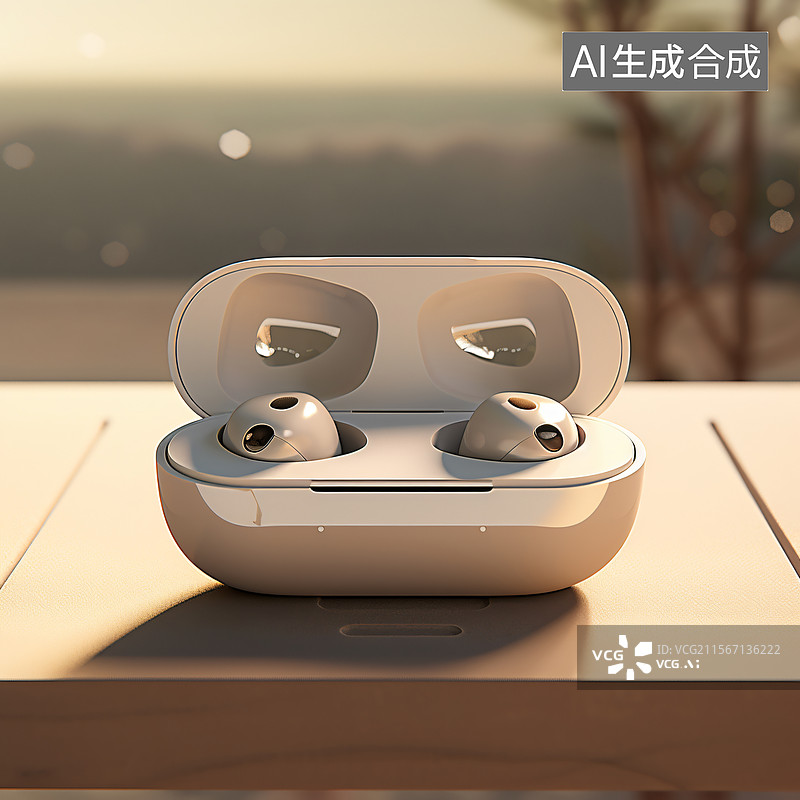 【AI数字艺术】夕阳下的无线耳机图图片素材