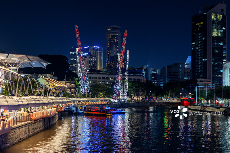 新加坡克拉码头夜景风光图片素材