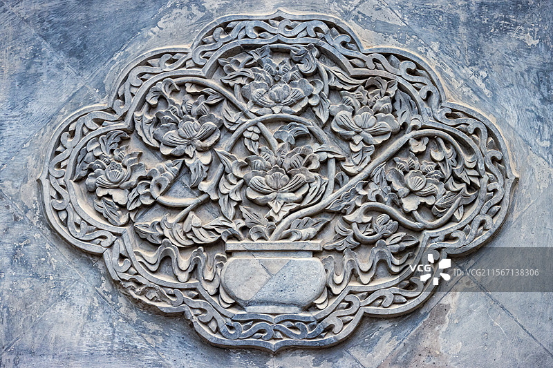 南锣鼓巷中式花卉石雕图案图片素材