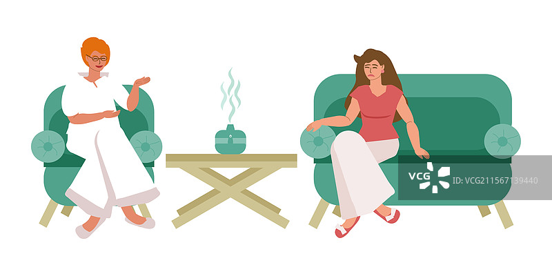 在心理治疗师的办公室里感到悲伤的女人图片素材