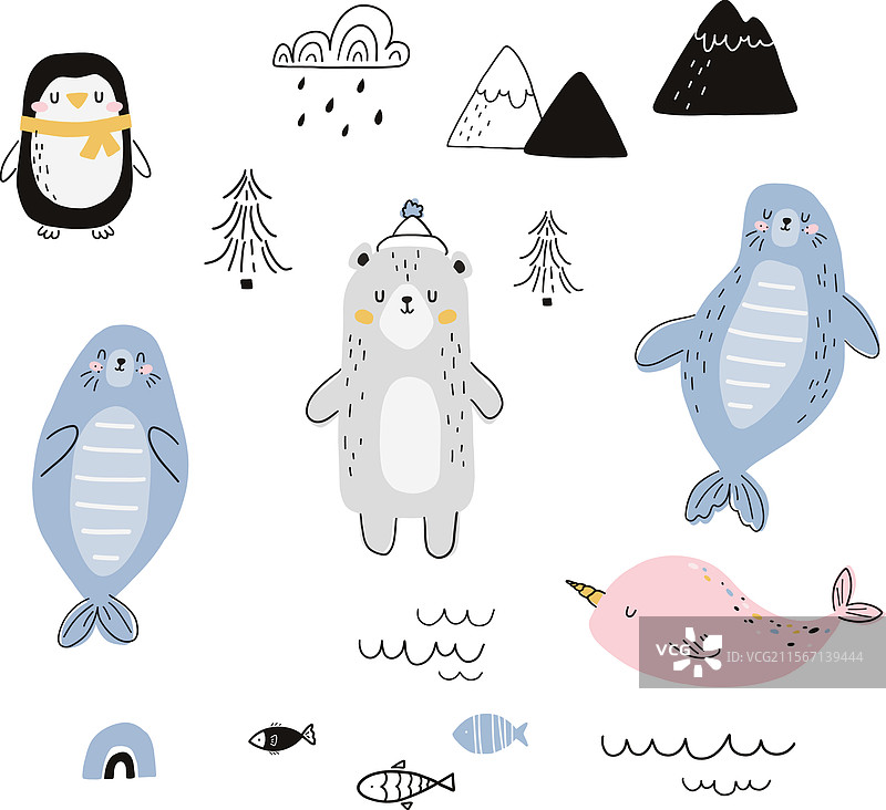 北极动物宝宝剪贴画图片素材