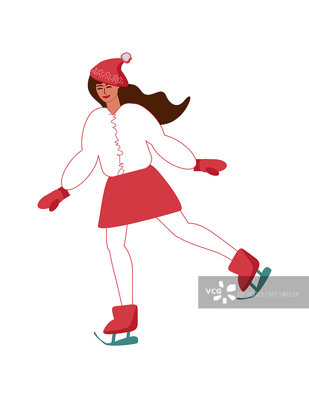 穿着冬季衣服的年轻女孩在滑冰图片素材
