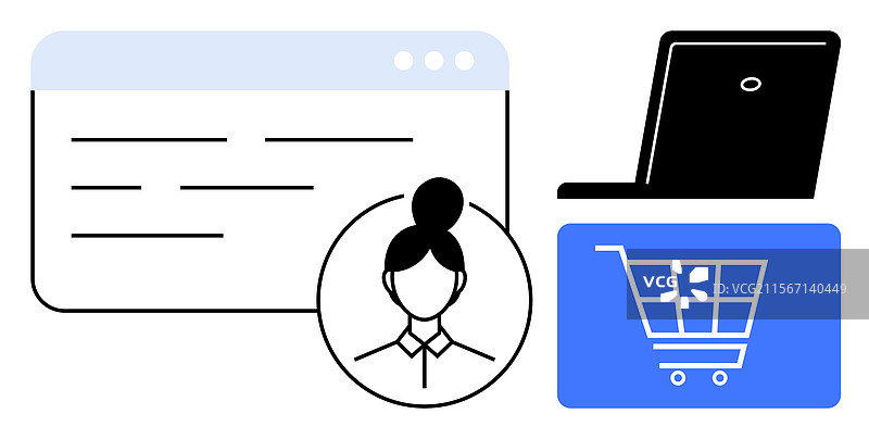 在线购物与笔记本电脑的用户界面图片素材