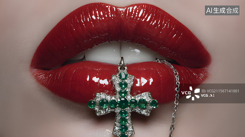 【AI数字艺术】用嘴咬十字架图片素材