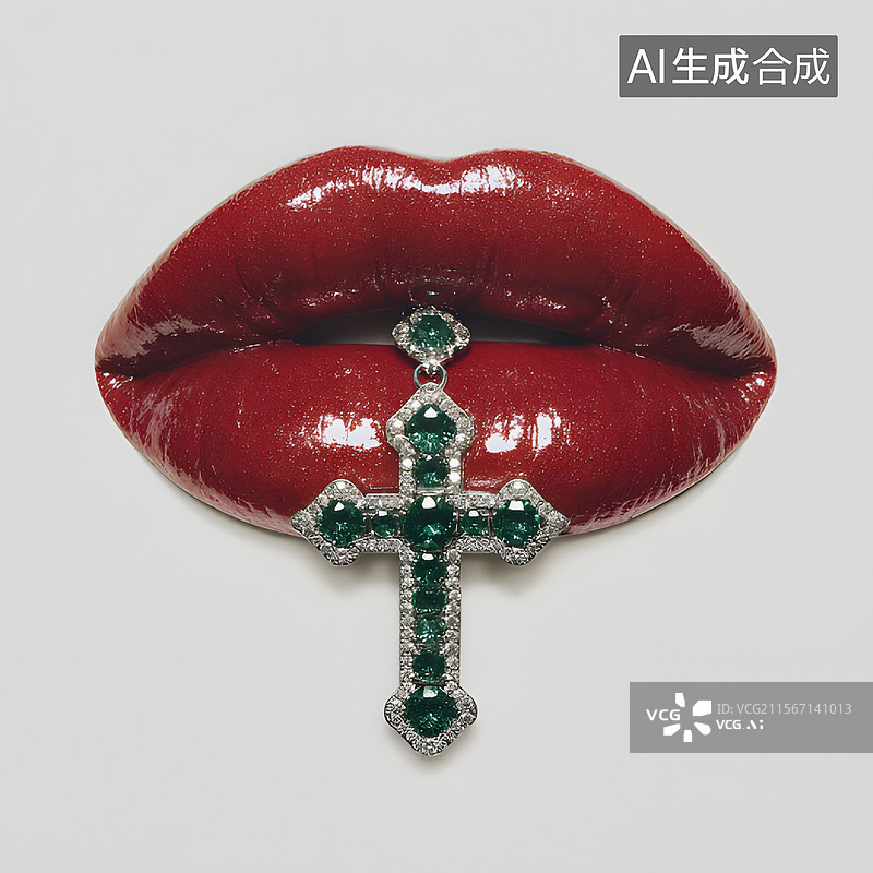 【AI数字艺术】用嘴咬十字架图片素材