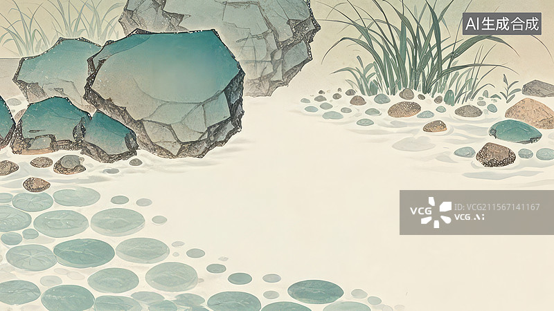 【AI数字艺术】水墨画最大1岩石与水泡的自然景观图片素材
