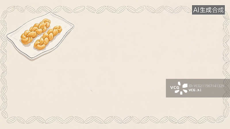 【AI数字艺术】水墨画左上1盘子里的金色糕点图片素材