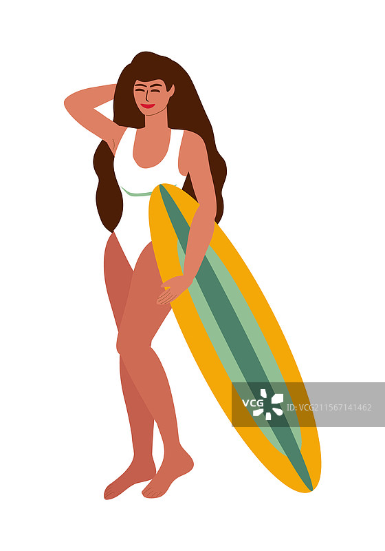 穿着泳衣的年轻女性与冲浪板图片素材