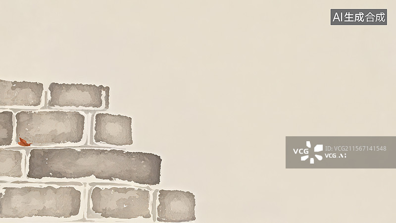 【AI数字艺术】水墨画左下1部分砖墙的水彩画图片素材