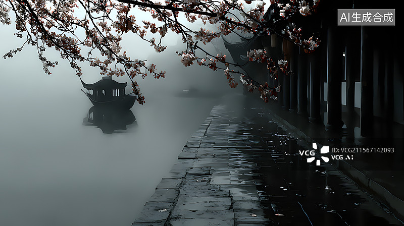 【AI数字艺术】雨中划雨图片素材