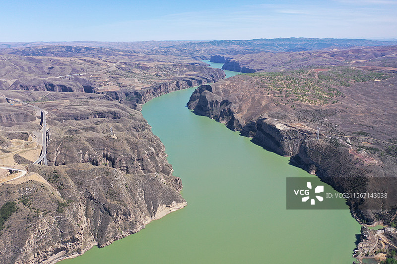 航拍山西内蒙古清水河老牛湾准格尔黄河大峡谷景区图片素材