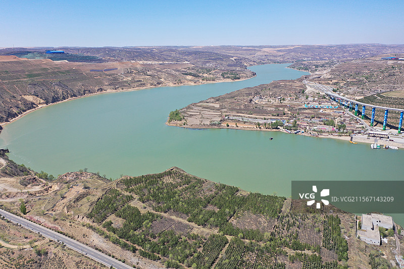 航拍山西内蒙古清水河老牛湾准格尔黄河大峡谷景区图片素材