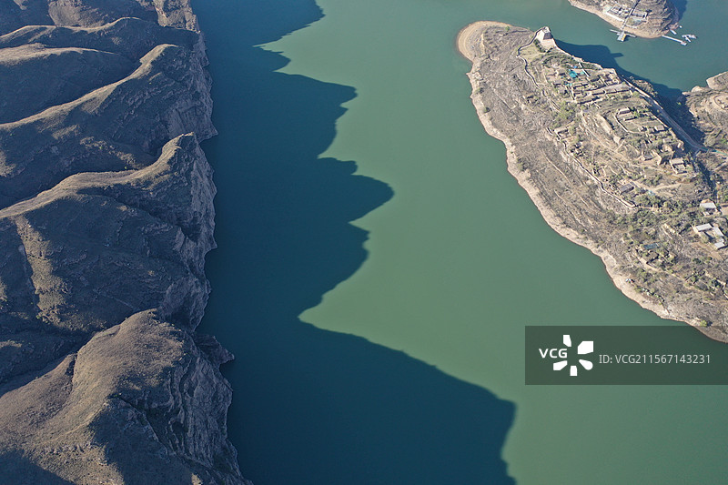 航拍山西内蒙古清水河老牛湾准格尔黄河大峡谷景区图片素材