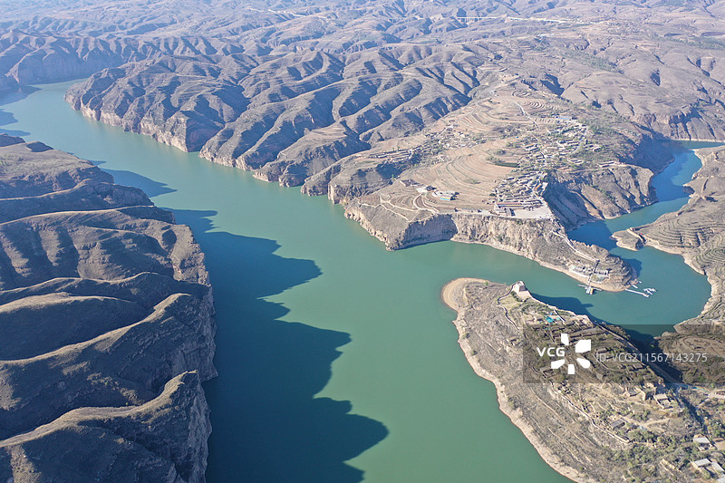 航拍山西内蒙古清水河老牛湾准格尔黄河大峡谷景区图片素材